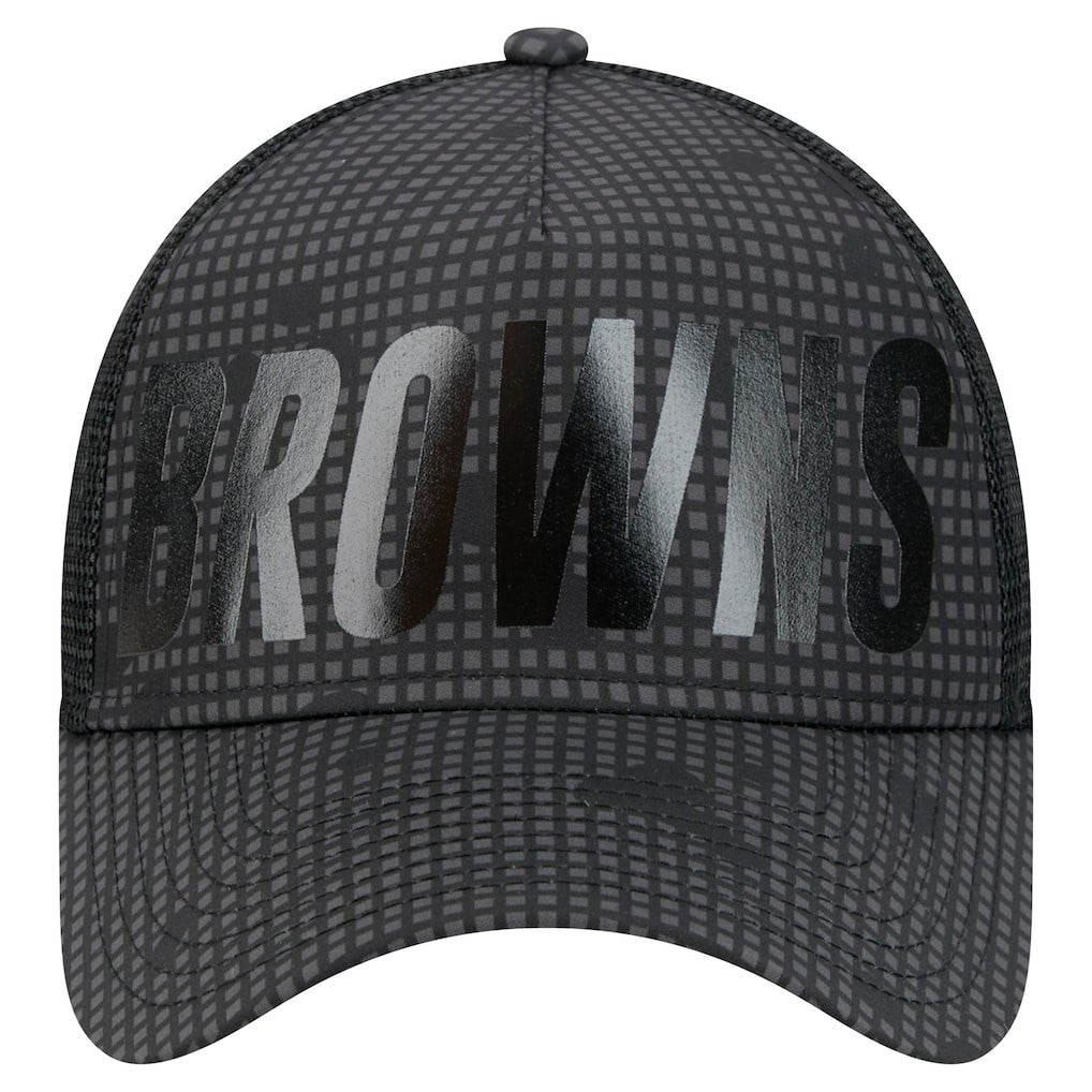 NFL Cleveland Browns Throwback Midnight Ink Tonal Text A-Frame Trucker 9FORTY Adjustable Hat
