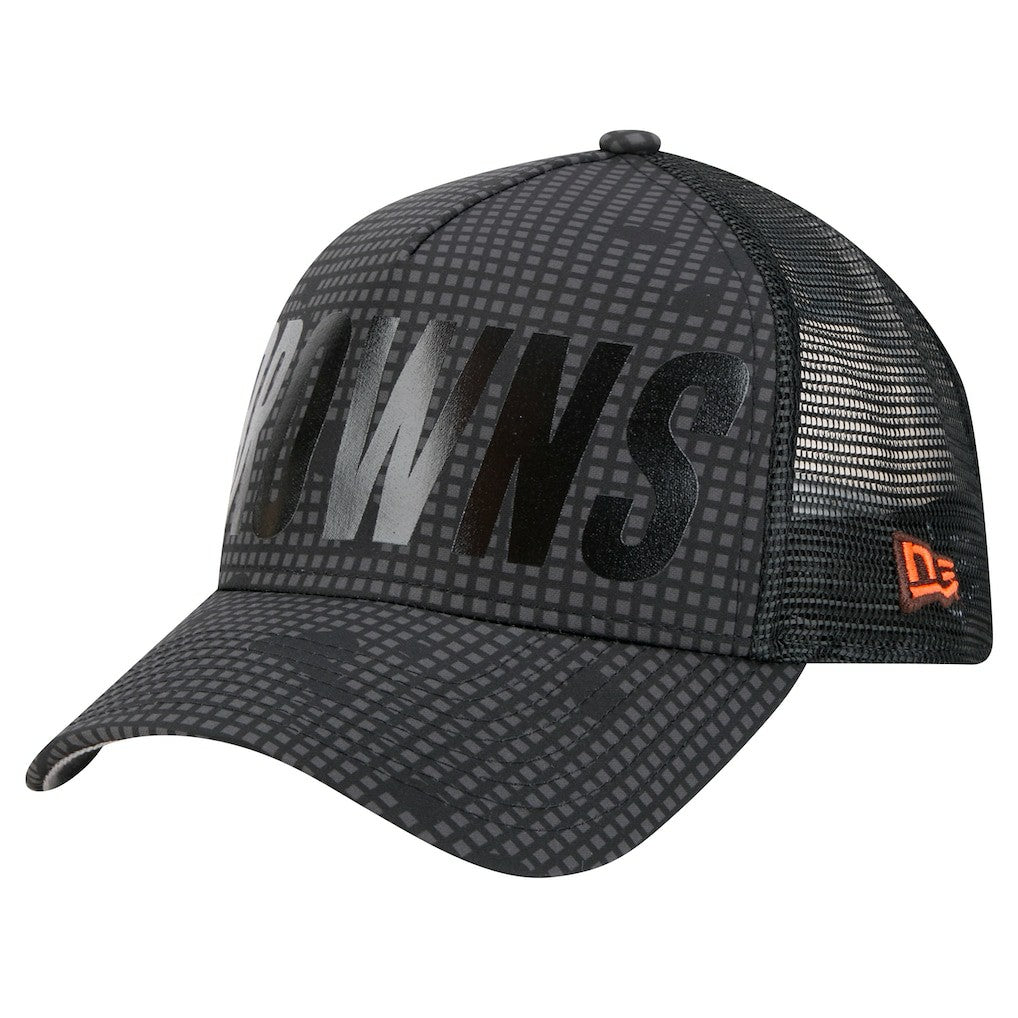 NFL Cleveland Browns Throwback Midnight Ink Tonal Text A-Frame Trucker 9FORTY Adjustable Hat