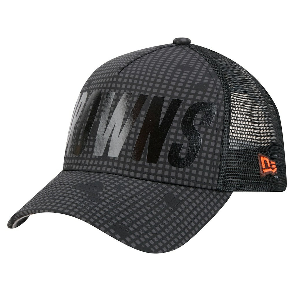 NFL Cleveland Browns Throwback Midnight Ink Tonal Text A-Frame Trucker 9FORTY Adjustable Hat