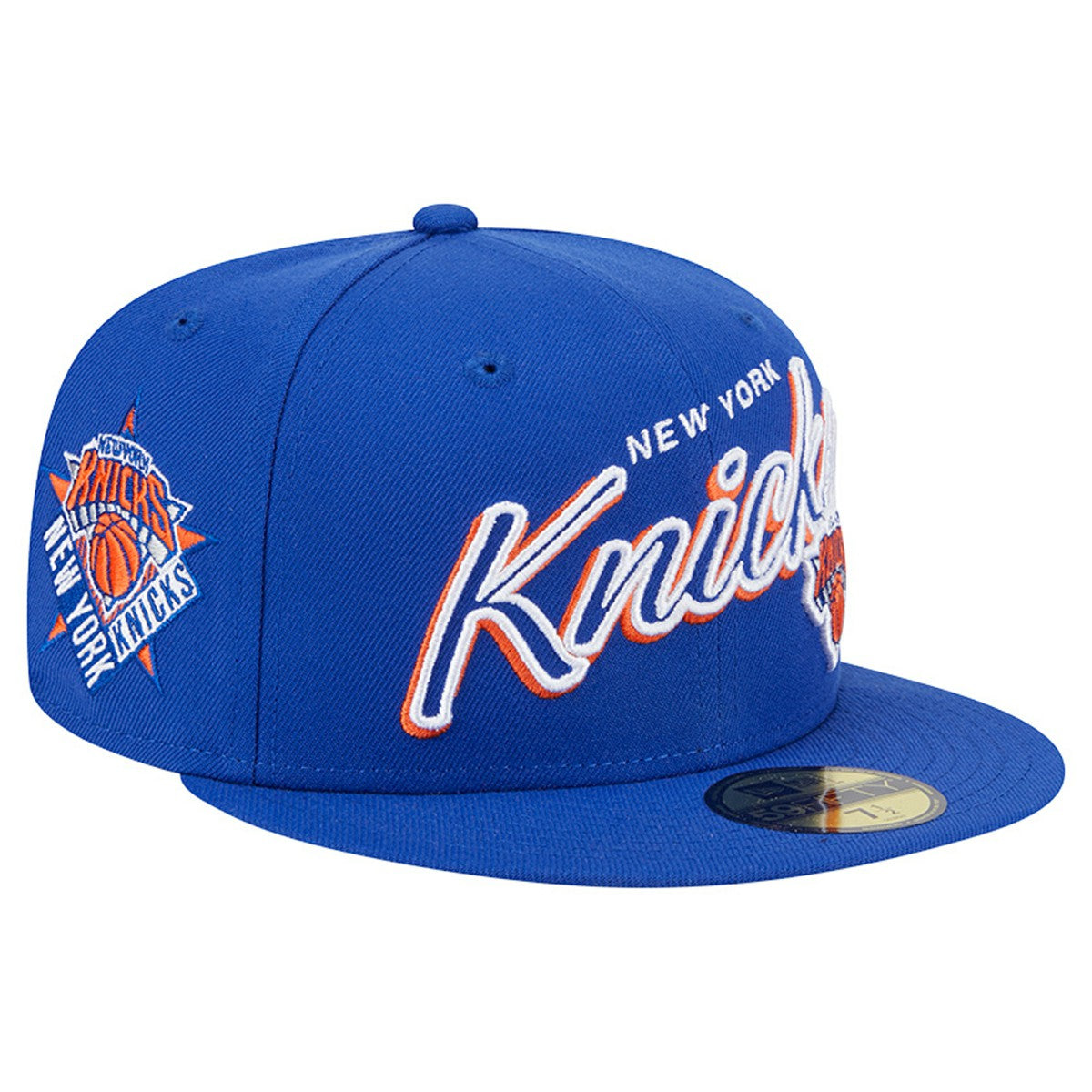 New York Knicks Sport Night Script Sided 59FIFTY Fitted Hat - Blue | New Era for sale