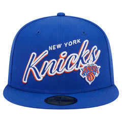 New York Knicks Sport Night Script Sided 59FIFTY Fitted Hat - Blue | New Era for sale