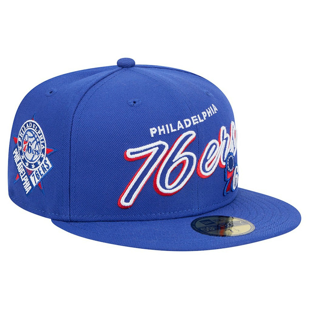 Philadelphia 76ers Sport Night Script Sided 59FIFTY Fitted Hat - Royal | New Era sale