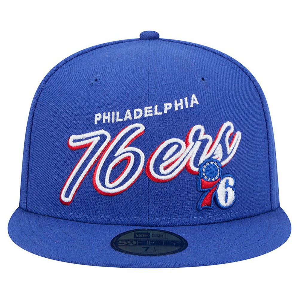Philadelphia 76ers Sport Night Script Sided 59FIFTY Fitted Hat - Royal | New Era sale