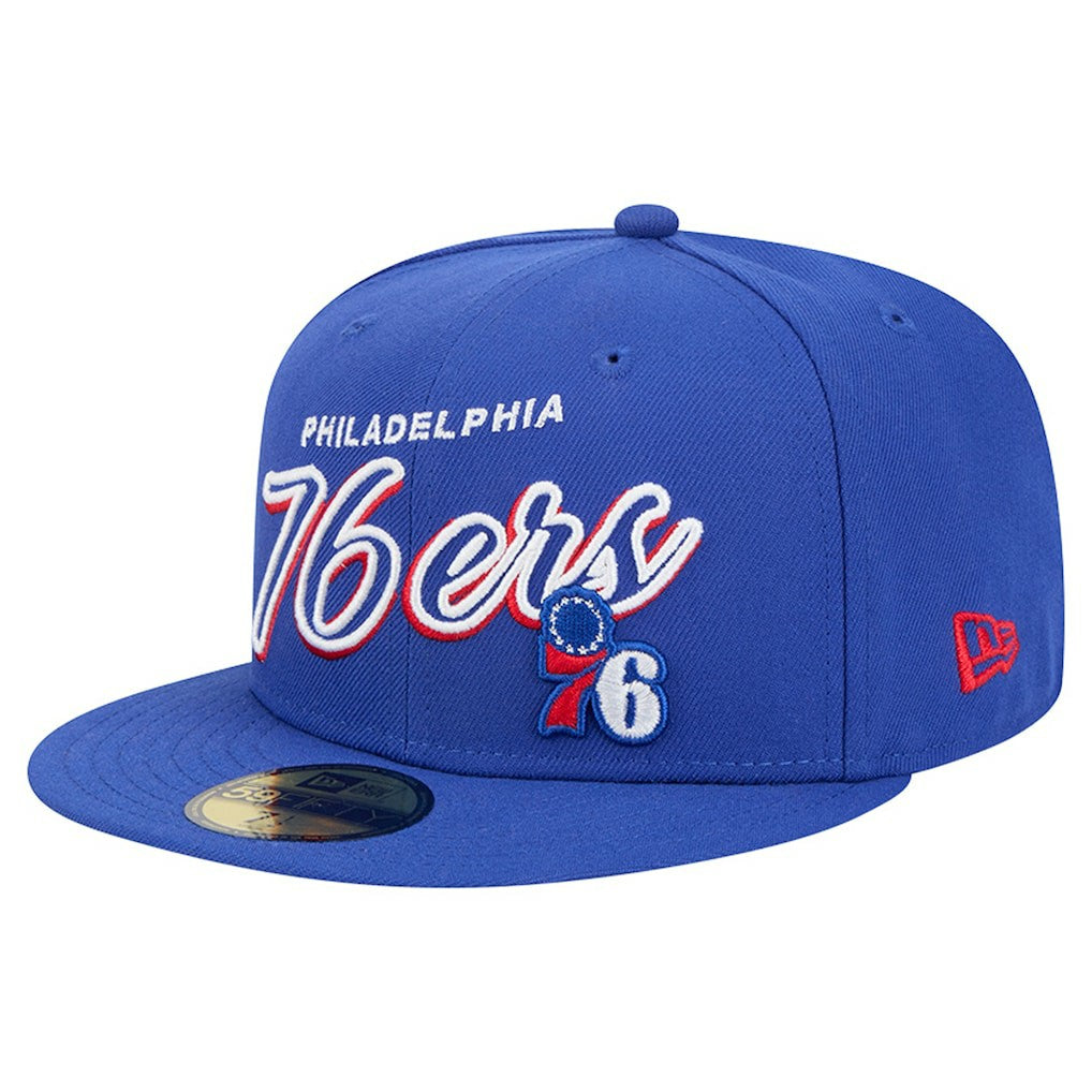 Philadelphia 76ers Sport Night Script Sided 59FIFTY Fitted Hat - Royal | New Era sale