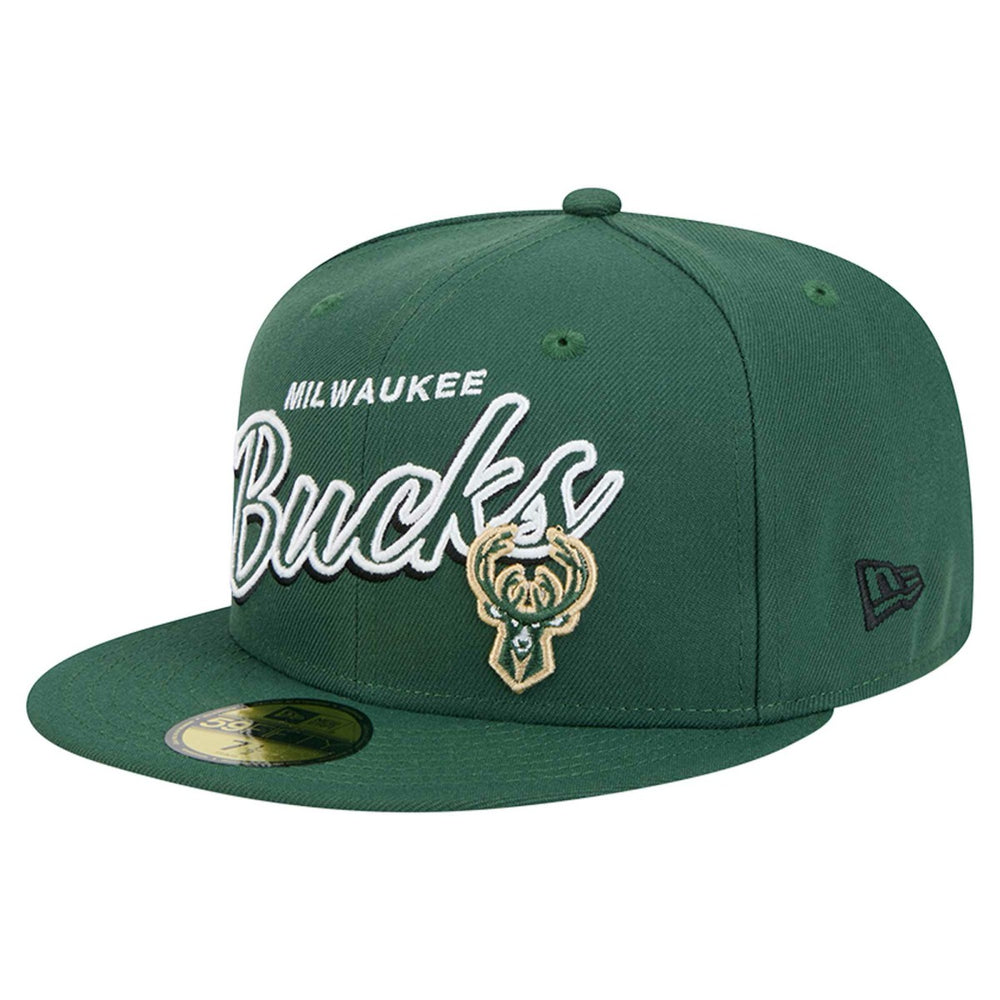 Milwaukee Bucks Sport Night Script Sided 59FIFTY Fitted Hat - Hunter Green | New Era discount