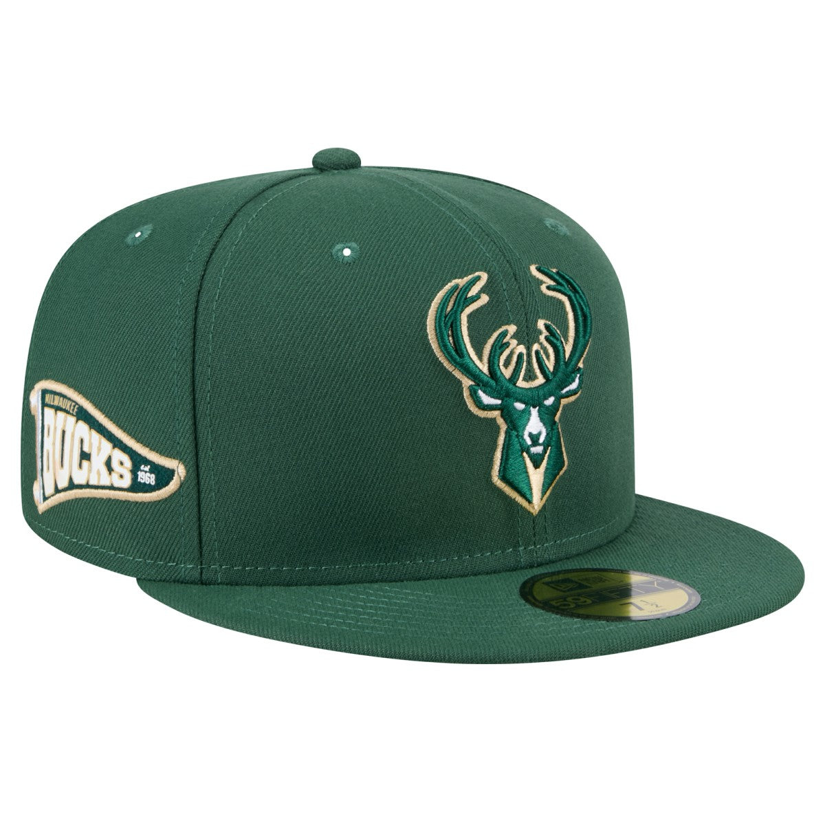 Milwaukee Bucks Throwback Pennant 59FIFTY Fitted Hat - Hunter Green | New Era shop