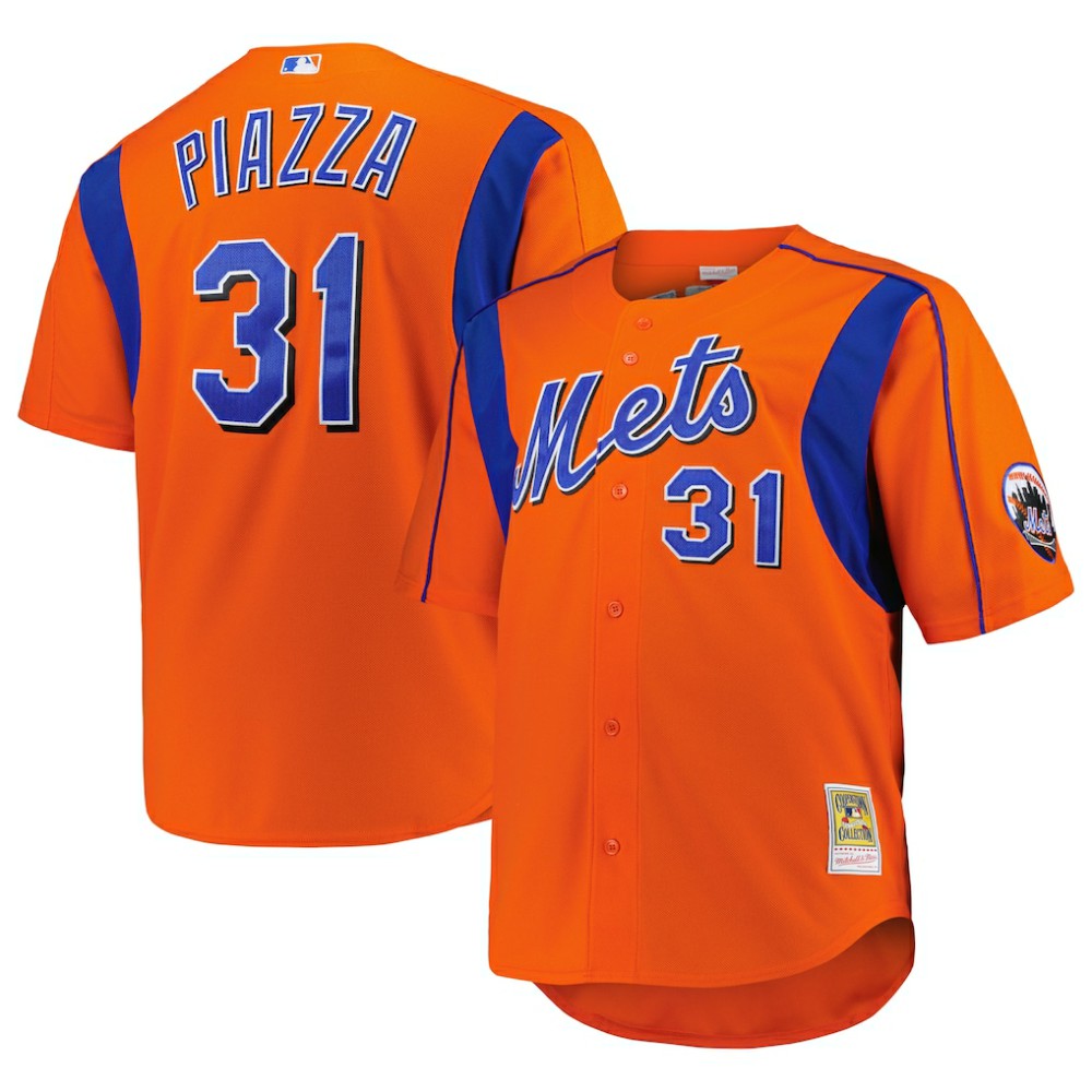 Mike Piazza New York Mets Big & Tall Cooperstown Mesh Batting Practice Jersey - Orange | Mitchell & Ness