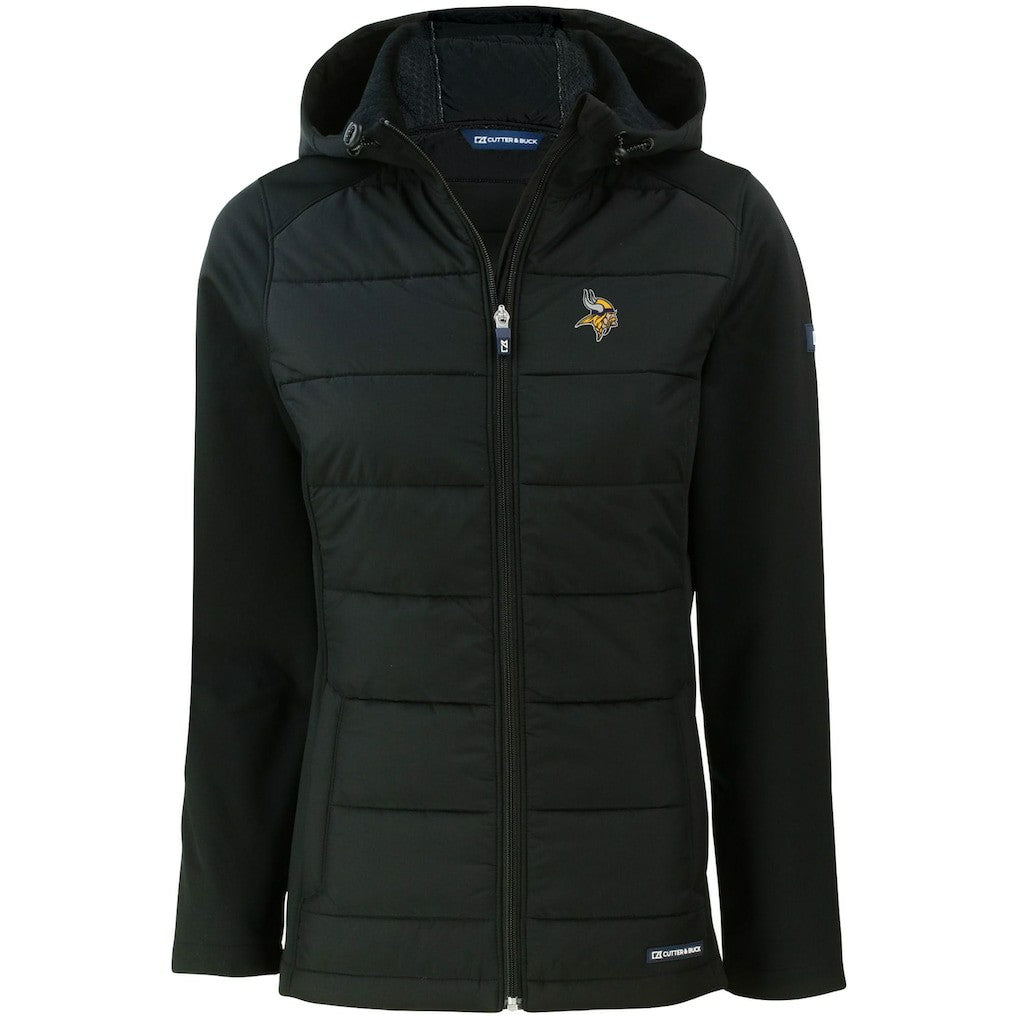 NFL Minnesota Vikings Cutter & Buck Women's Evoke PrimaLoft Hybrid Eco Softshell Recycled Full-Zip Hooded Jacket