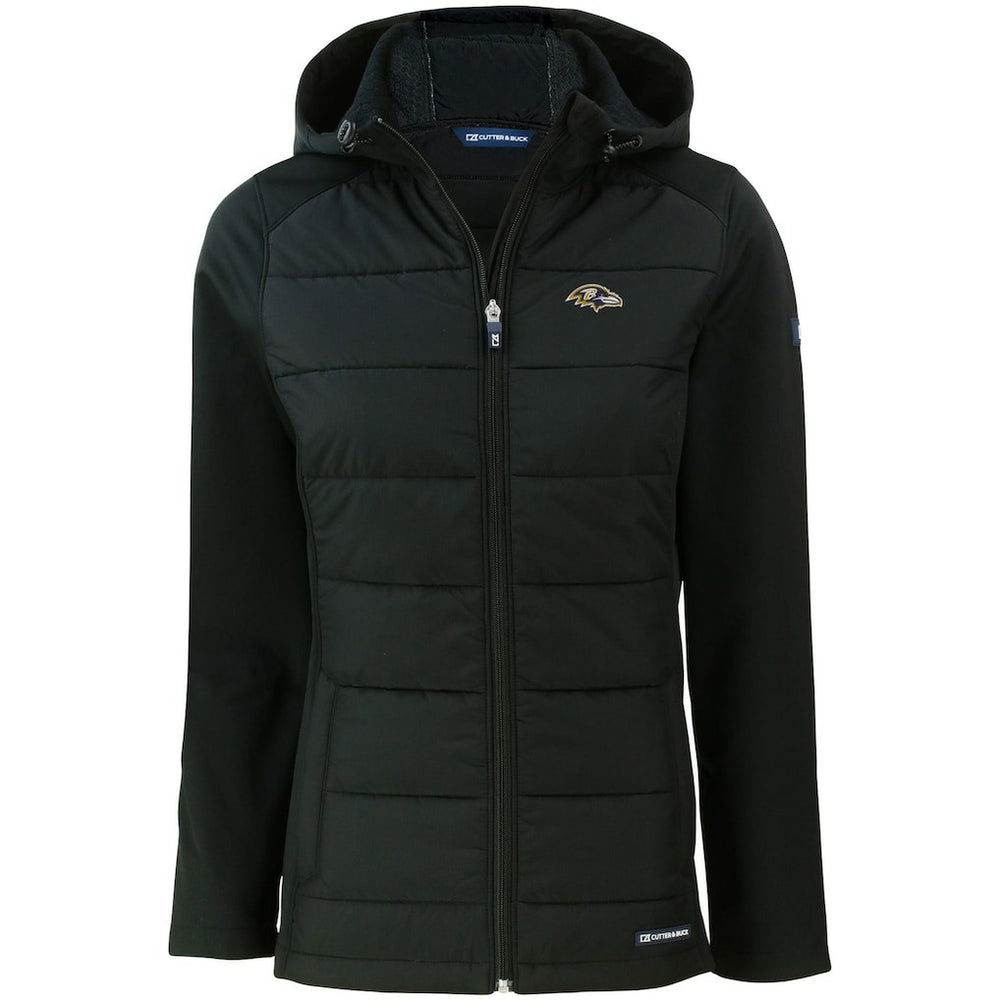 NFL Baltimore Ravens Cutter & Buck Women's Evoke PrimaLoft Hybrid Eco Softshell Recycled Full-Zip Hooded Jacket