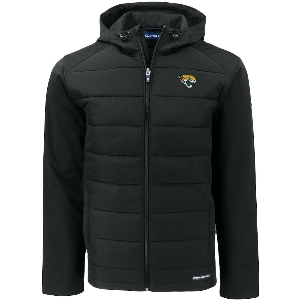 NFL Jacksonville Jaguars Cutter & Buck Evoke PrimaLoft Hybrid Eco Softshell Recycled Full-Zip Hooded Jacket