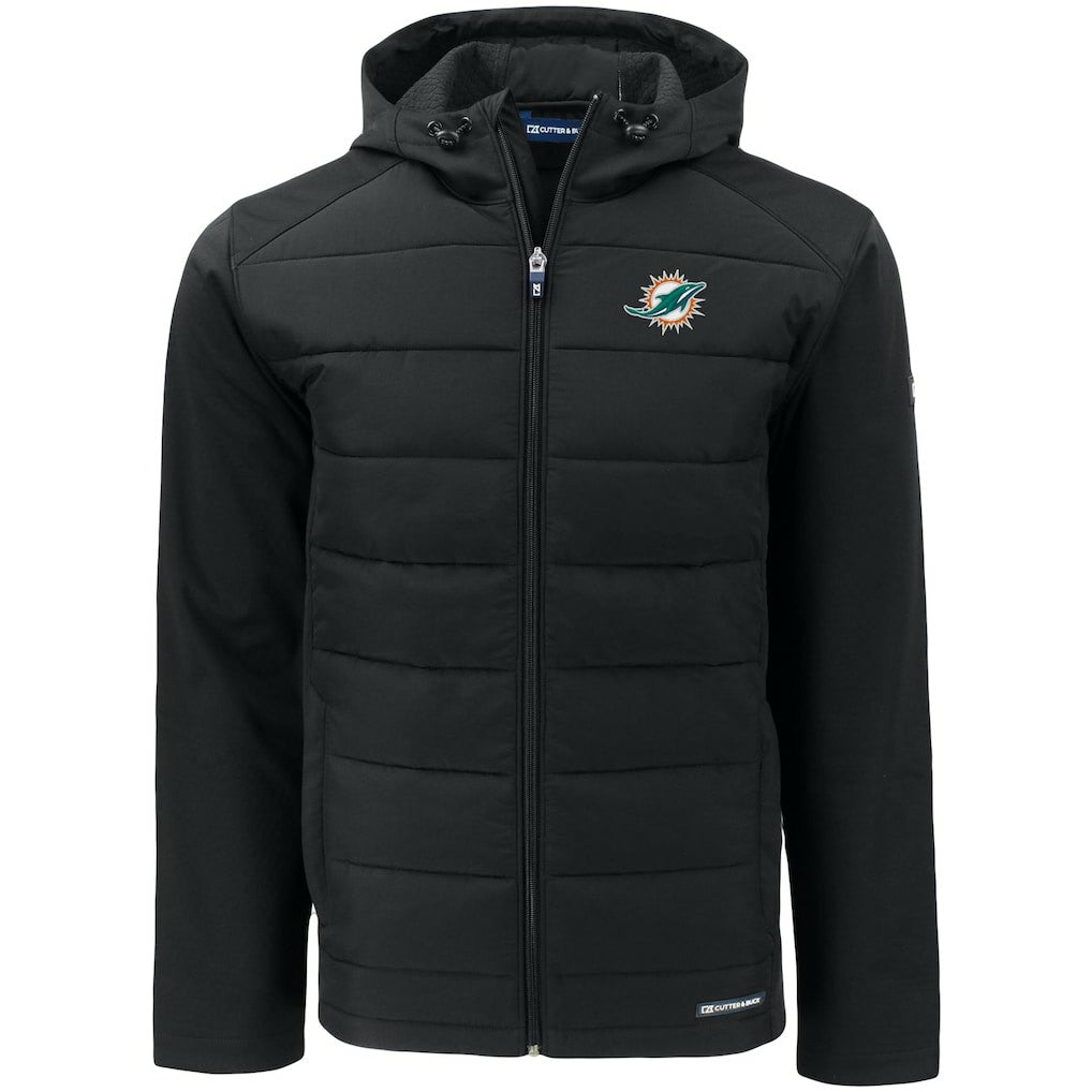 NFL Miami Dolphins Cutter & Buck Evoke PrimaLoft Hybrid Eco Softshell Recycled Full-Zip Hooded Jacket