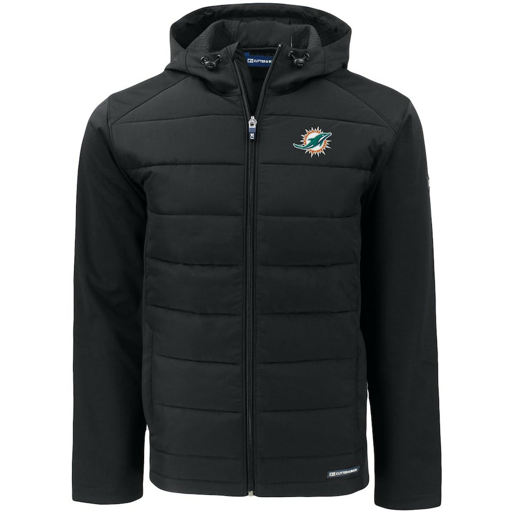 NFL Miami Dolphins Cutter & Buck Evoke PrimaLoft Hybrid Eco Softshell Recycled Full-Zip Hooded Jacket