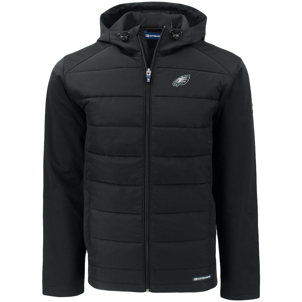 NFL Philadelphia Eagles Cutter & Buck Evoke PrimaLoft Hybrid Eco Softshell Recycled Full-Zip Hooded Jacket