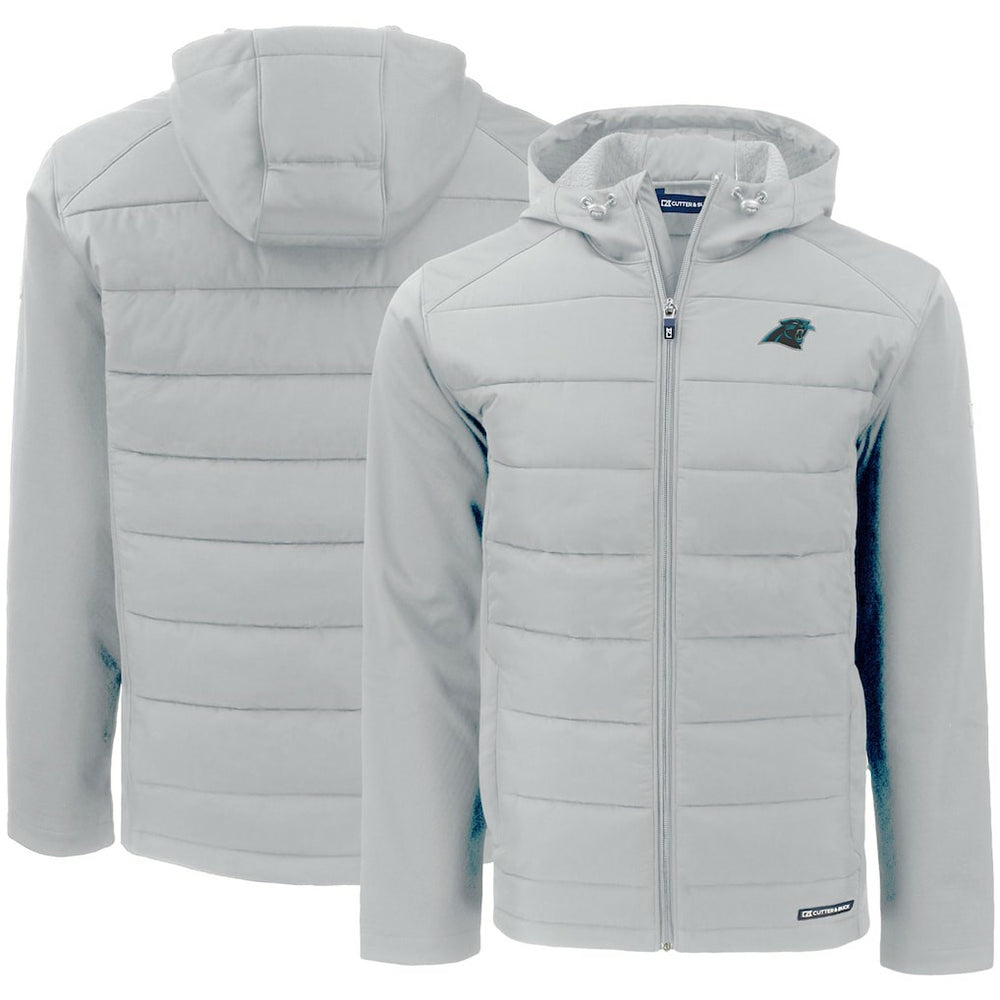 NFL Carolina Panthers Cutter & Buck Evoke PrimaLoft Hybrid Eco Softshell Recycled Full-Zip Hooded Jacket