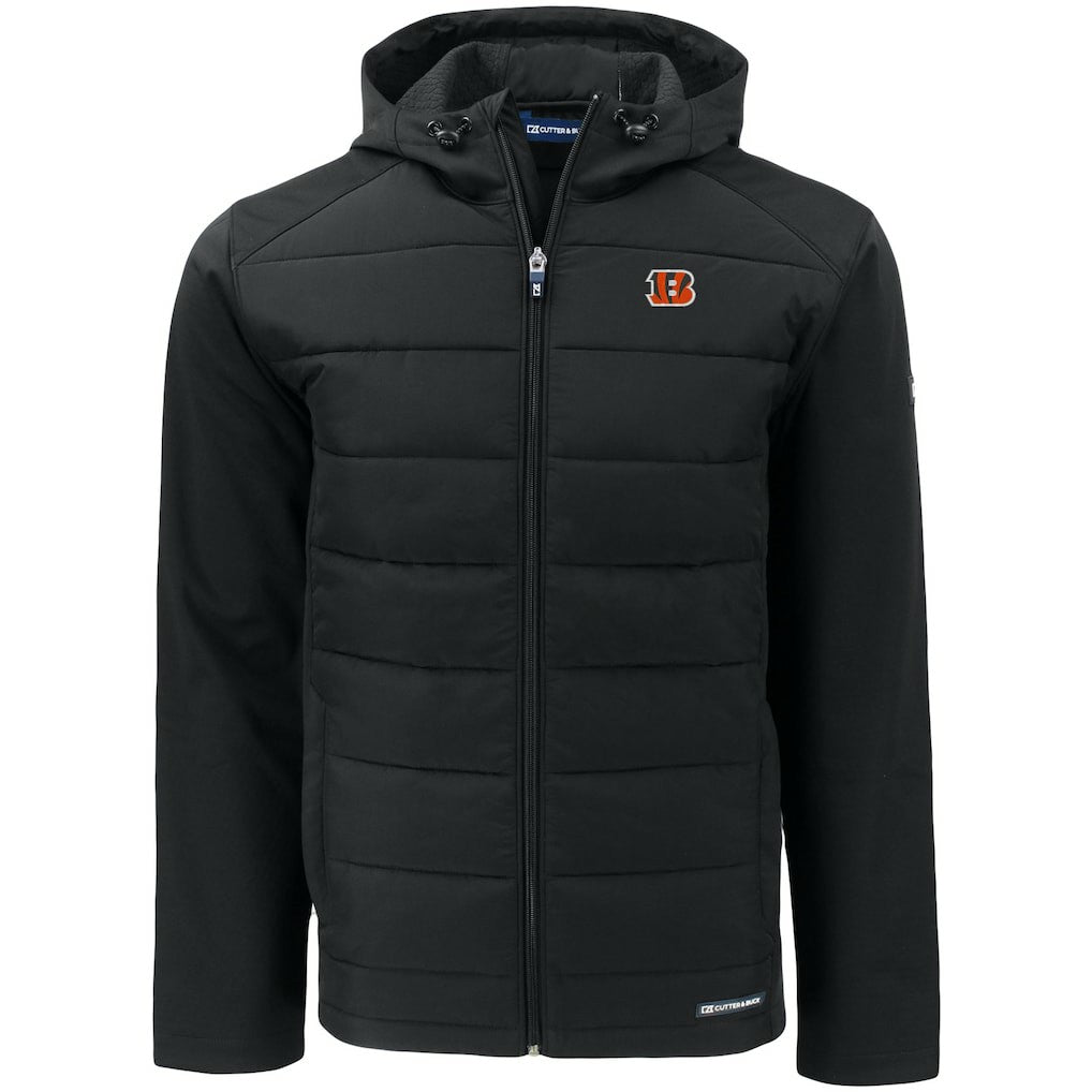 NFL Cincinnati Bengals Cutter & Buck Evoke PrimaLoft Hybrid Eco Softshell Recycled Full-Zip Hooded Jacket