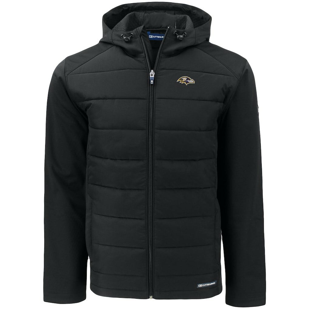 NFL Baltimore Ravens Cutter & Buck Evoke PrimaLoft Hybrid Eco Softshell Recycled Full-Zip Hooded Jacket
