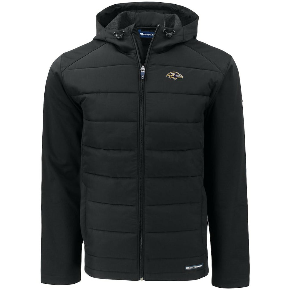 NFL Baltimore Ravens Cutter & Buck Evoke PrimaLoft Hybrid Eco Softshell Recycled Full-Zip Hooded Jacket