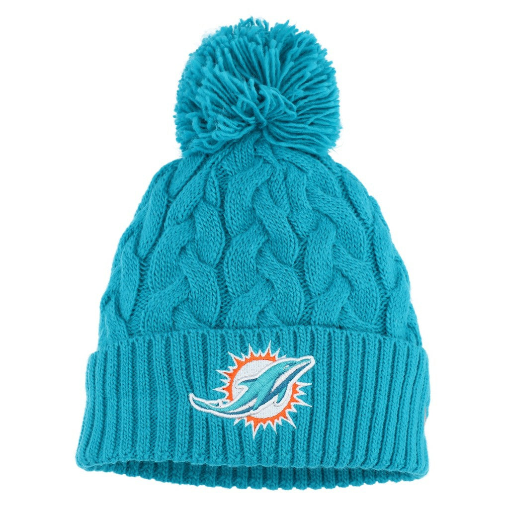 NFL Miami Dolphins Girls Youth Cabled Cuffed Knit Hat with Pom