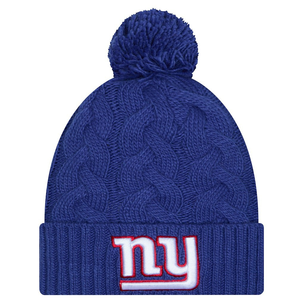 NFL New York Giants Girls Youth Cabled Cuffed Knit Hat with Pom