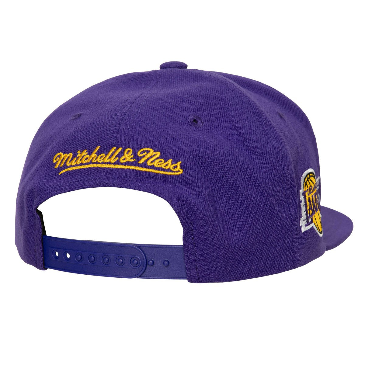 Los Angeles Lakers Retro Sport Color Block Script Snapback Hat - White/Purple | Mitchell & Ness shop