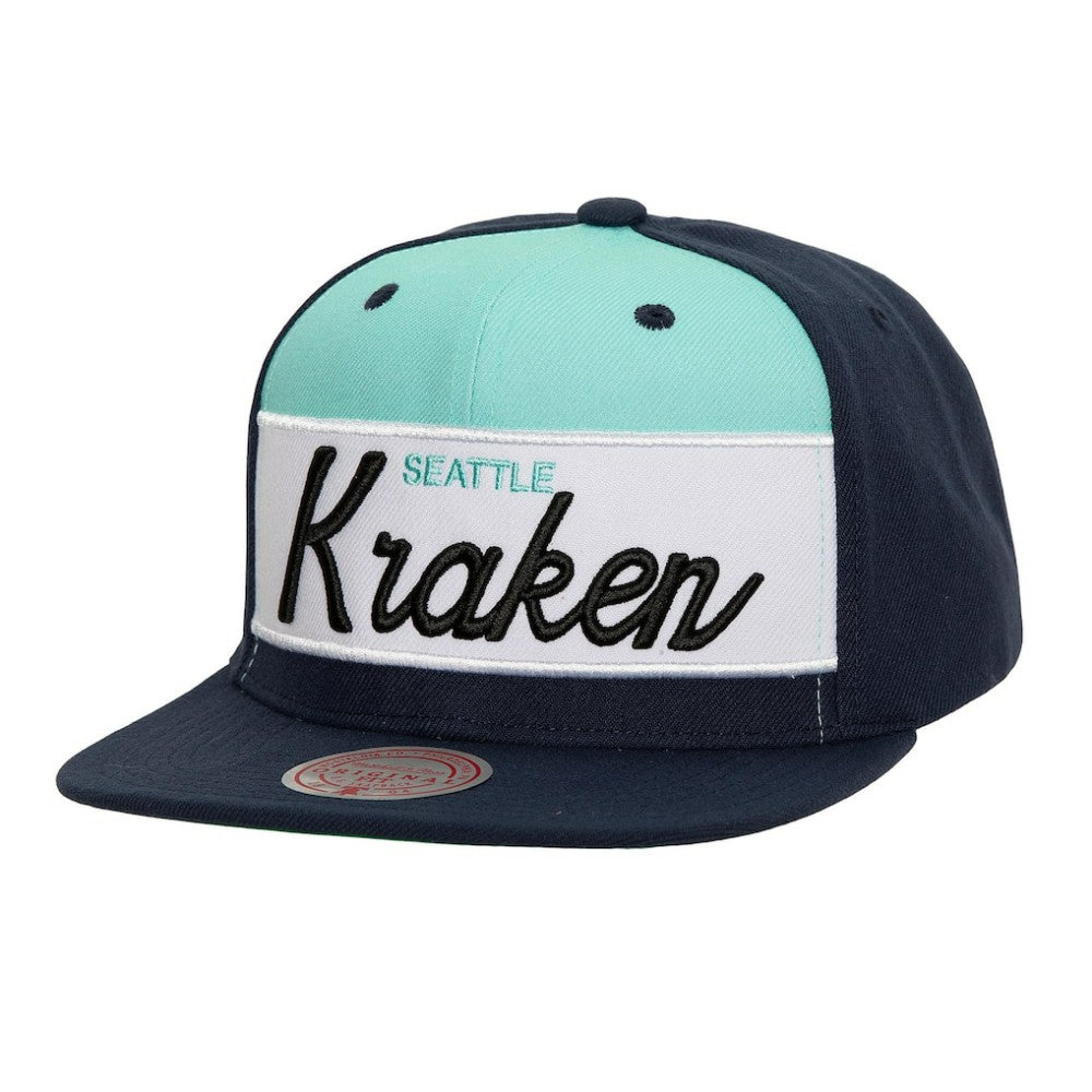 Seattle Kraken Mitchell & Ness Retro Script Colorblock Snapback Hat