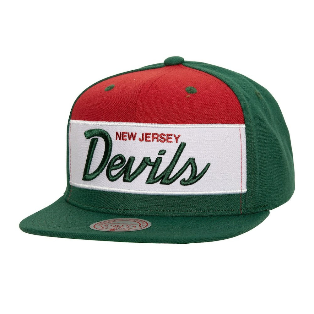 New Jersey Devils Mitchell & Ness Retro Script Colorblock Snapback Hat