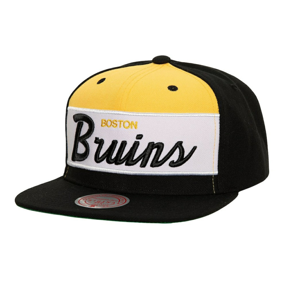 Boston Bruins Mitchell & Ness Retro Script Colorblock Snapback Hat