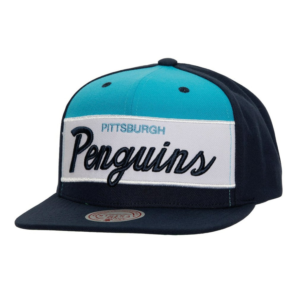 Pittsburgh Penguins Mitchell & Ness Retro Script Colorblock Snapback Hat