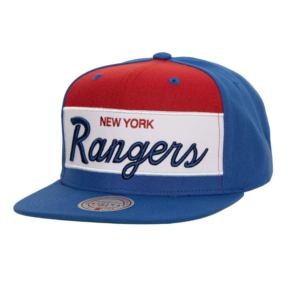 New York Rangers Mitchell & Ness Retro Script Colorblock Snapback Hat
