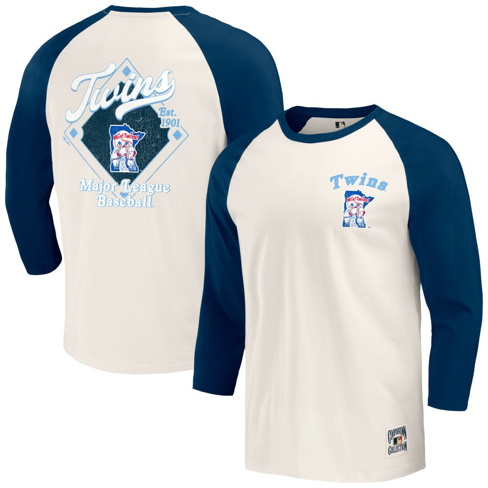 Minnesota Twins Darius Rucker Collection Cooperstown Collection Raglan 3/4-Sleeve T-Shirt - Navy/White