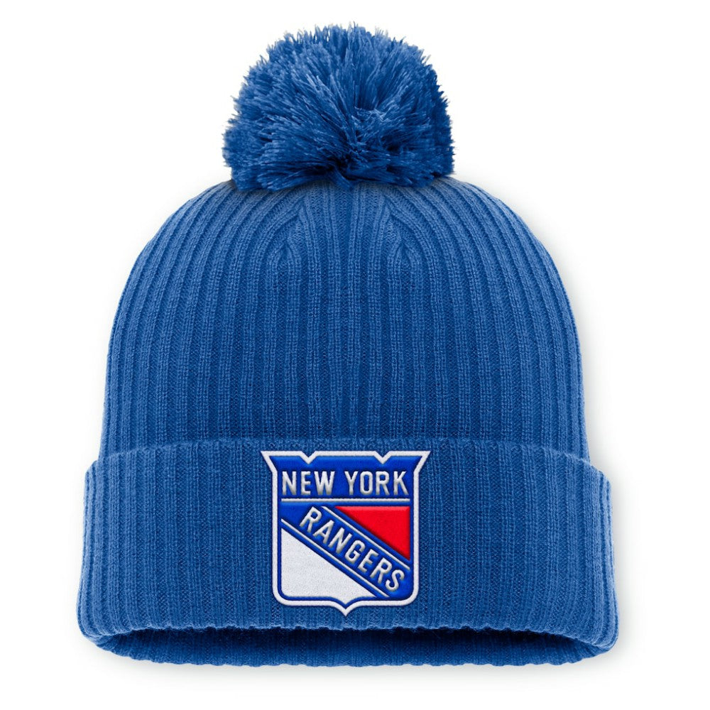 New York Rangers Fanatics Primary Logo Cuffed Knit Hat with Pom