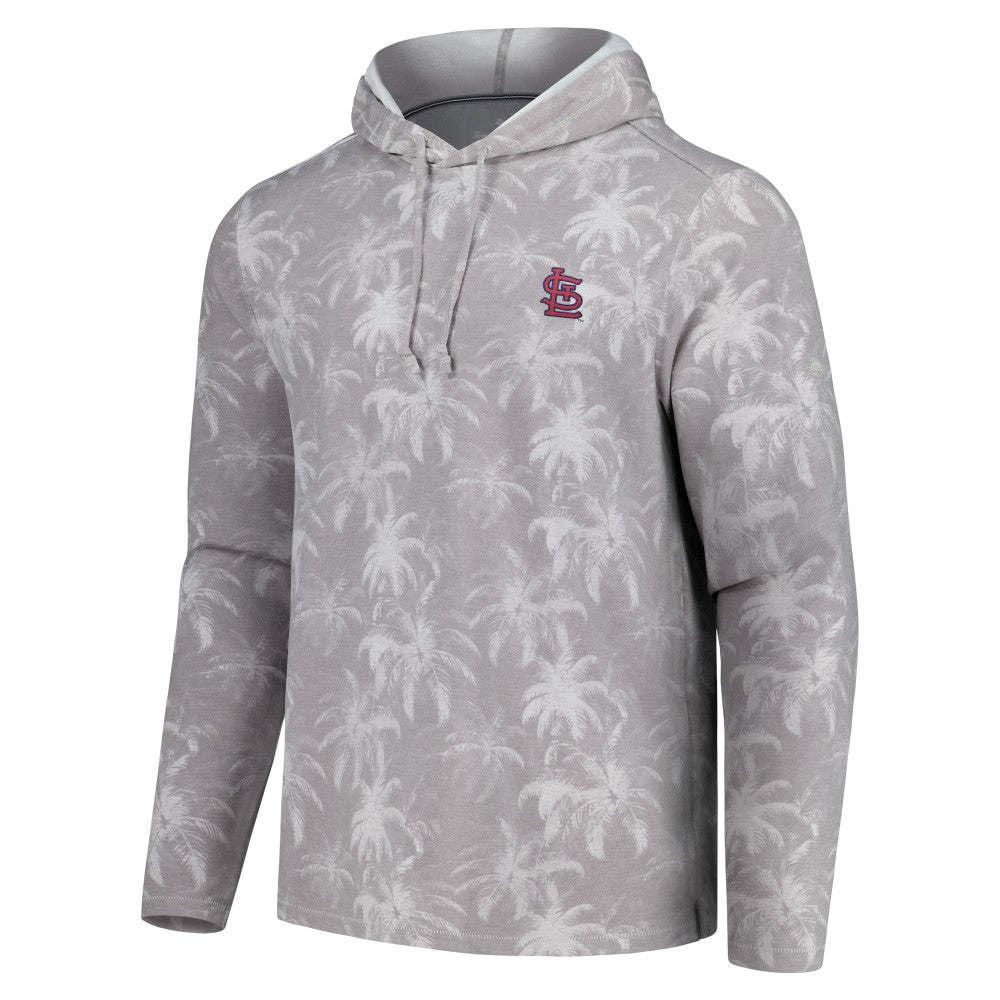 St. Louis Cardinals Tommy Bahama Palm Frenzy Hoodie Long Sleeve T-Shirt - Gray