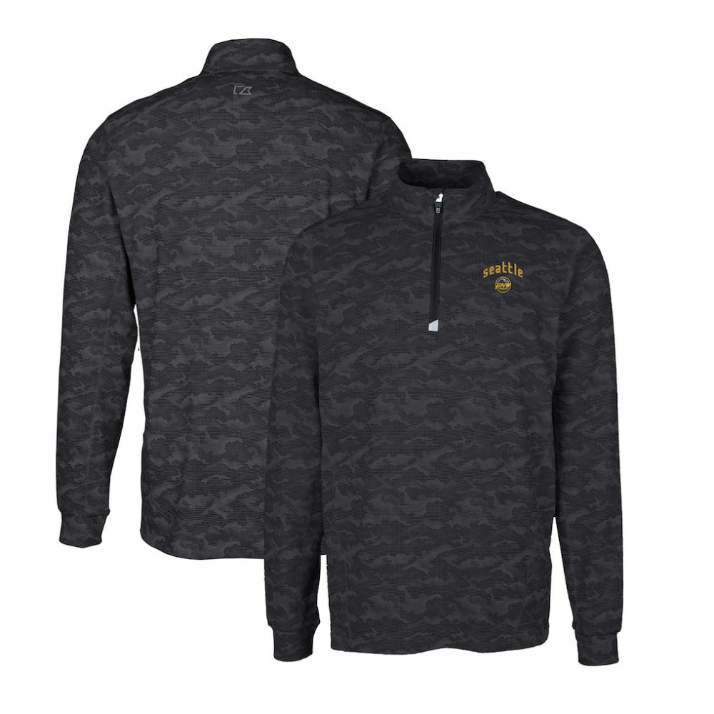 Seattle Mariners Cutter & Buck City Connect Big & Tall Traverse Camo Print Stretch Quarter-Zip Pullover Top - Black