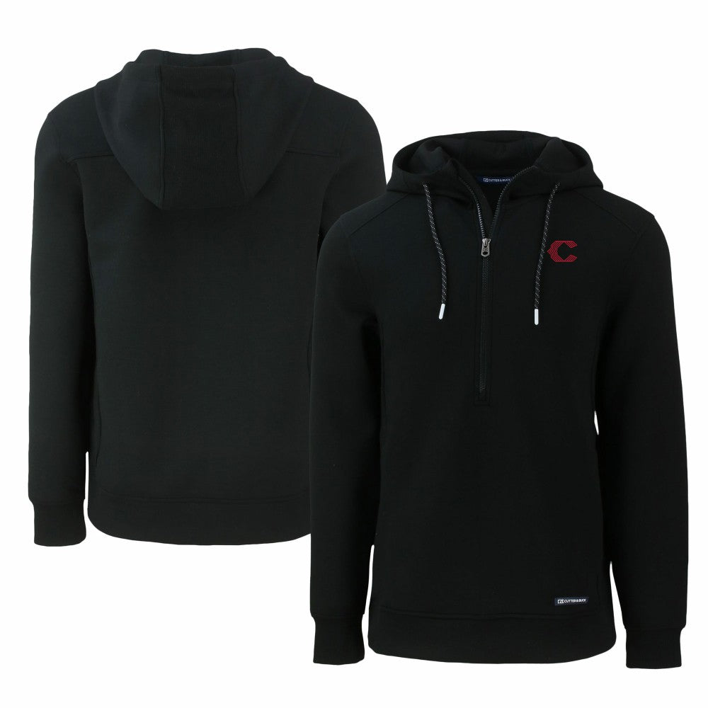 Cincinnati Reds Cutter & Buck City Connect Roam Eco Recycled Half-Zip Pullover Hoodie - Black