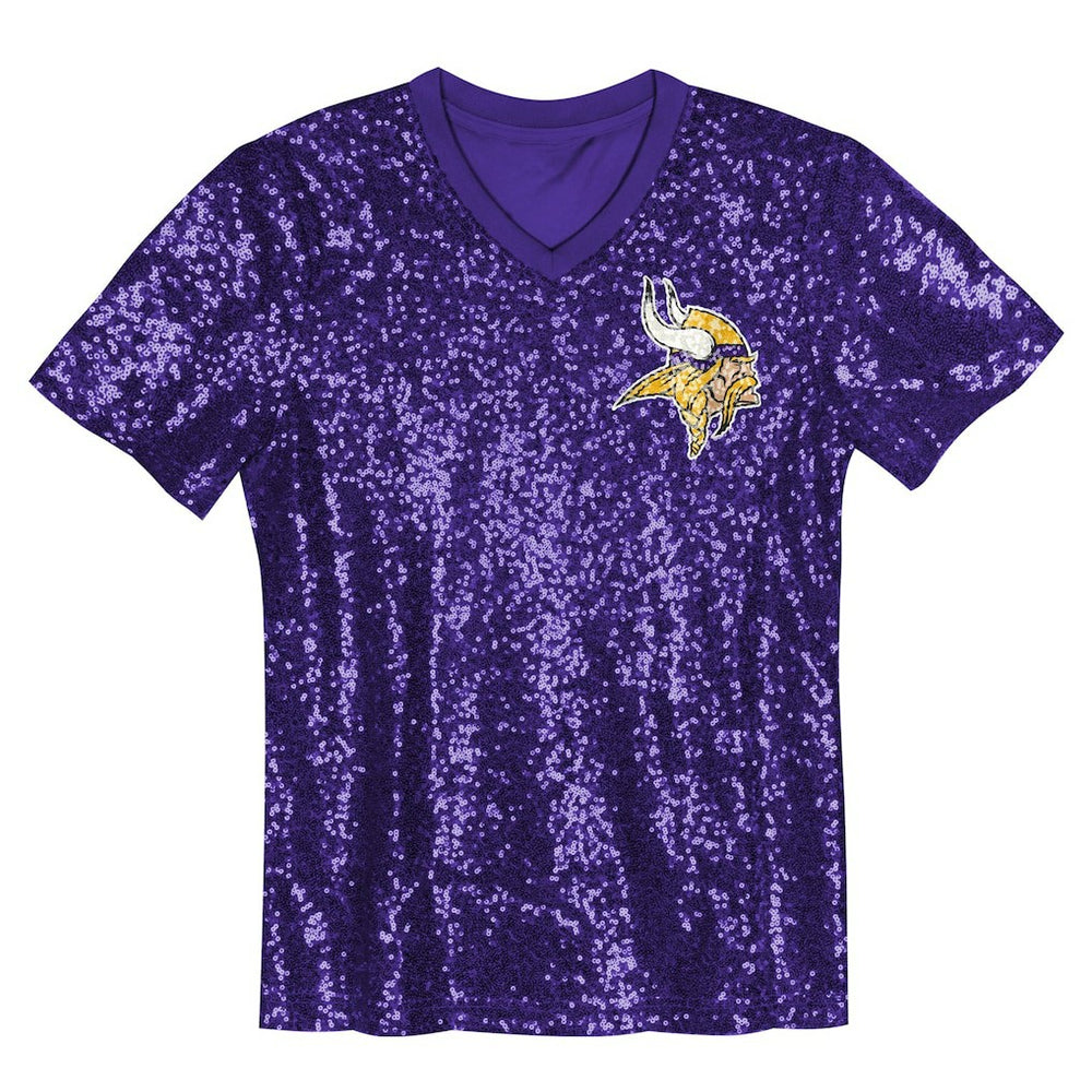 NFL Minnesota Vikings Justin Jefferson  Girls Youth Sequin V-Neck Fashion Jersey
