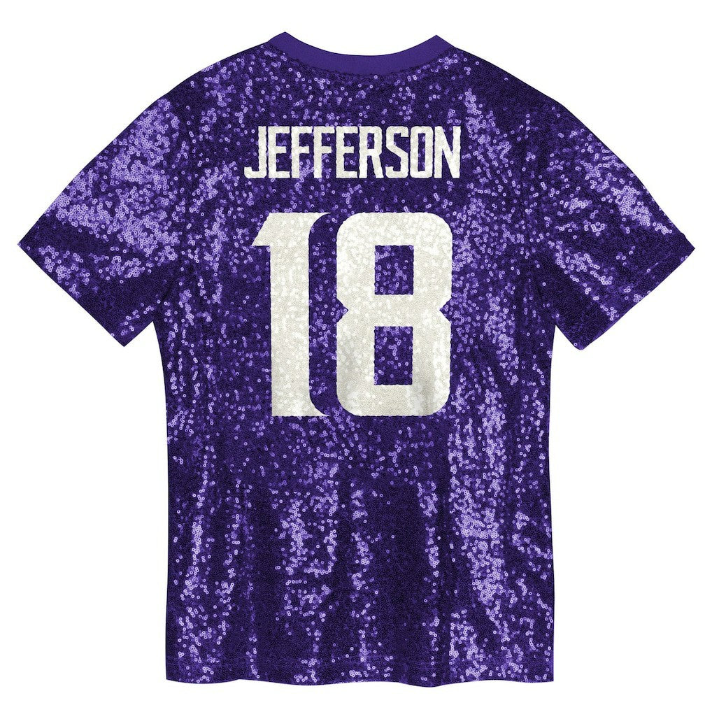 NFL Minnesota Vikings Justin Jefferson  Girls Youth Sequin V-Neck Fashion Jersey