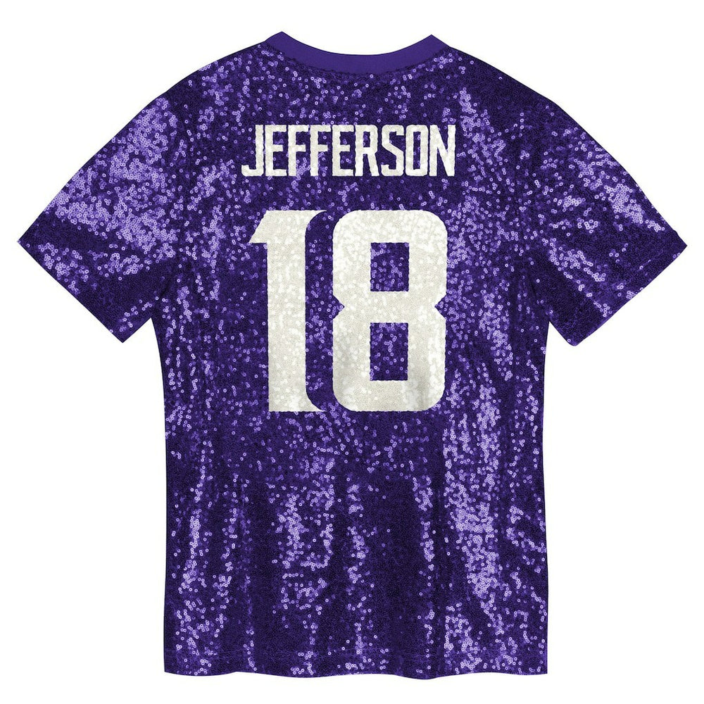 NFL Minnesota Vikings Justin Jefferson  Girls Youth Sequin V-Neck Fashion Jersey