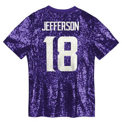 NFL Minnesota Vikings Justin Jefferson  Girls Youth Sequin V-Neck Fashion Jersey