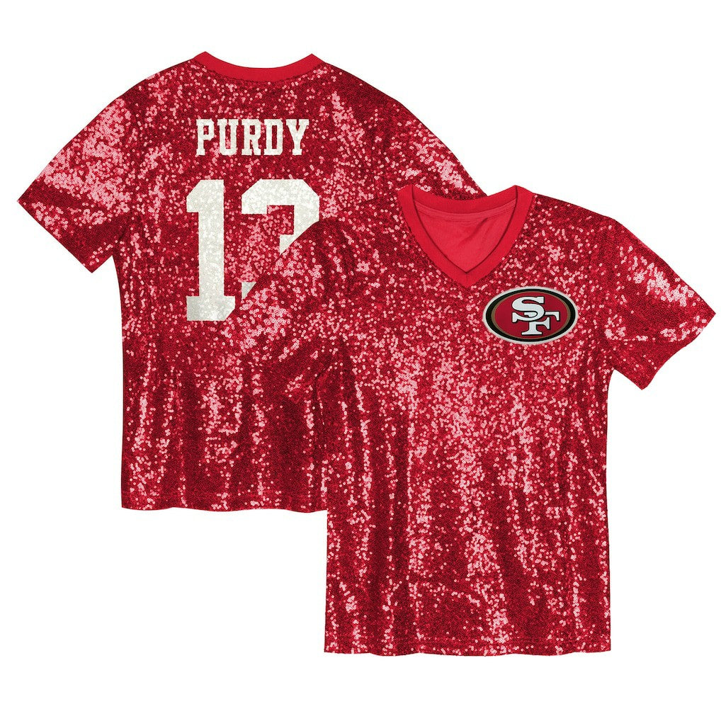 NFL San Francisco 49ers Brock Purdy  Girls Youth Sequin V-Neck Fashion Jersey