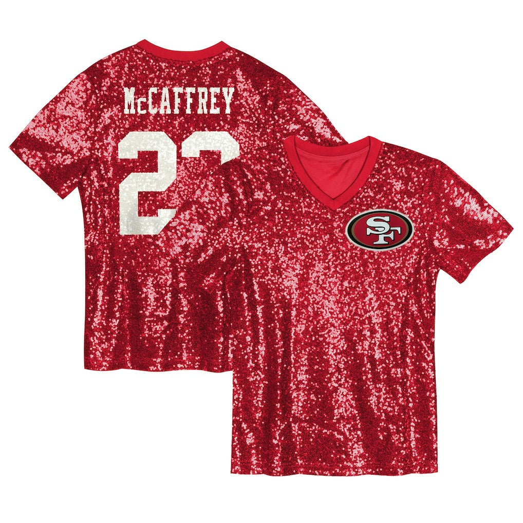 NFL San Francisco 49ers Christian McCaffrey  Girls Youth Sequin V-Neck Fashion Jersey