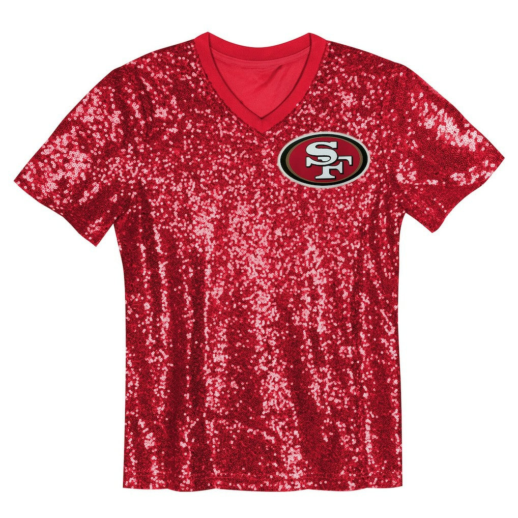 NFL San Francisco 49ers Christian McCaffrey  Girls Youth Sequin V-Neck Fashion Jersey