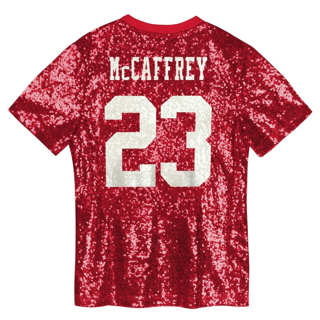 NFL San Francisco 49ers Christian McCaffrey  Girls Youth Sequin V-Neck Fashion Jersey