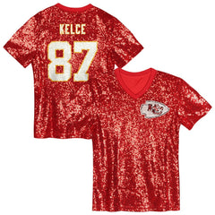 NFL Kansas City Chiefs Travis Kelce  Girls Youth Sequin V-Neck Fashion Jersey