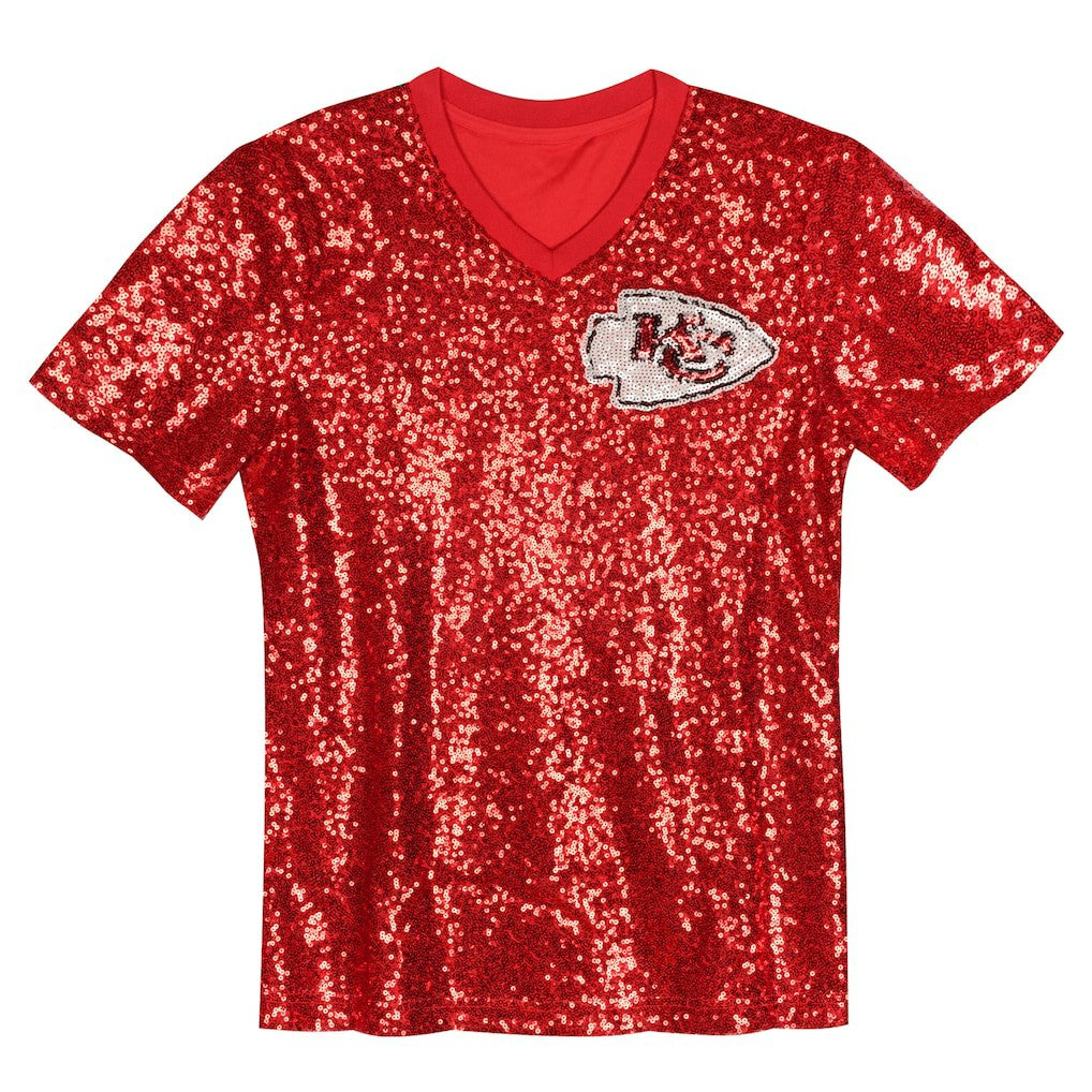 NFL Kansas City Chiefs Travis Kelce  Girls Youth Sequin V-Neck Fashion Jersey