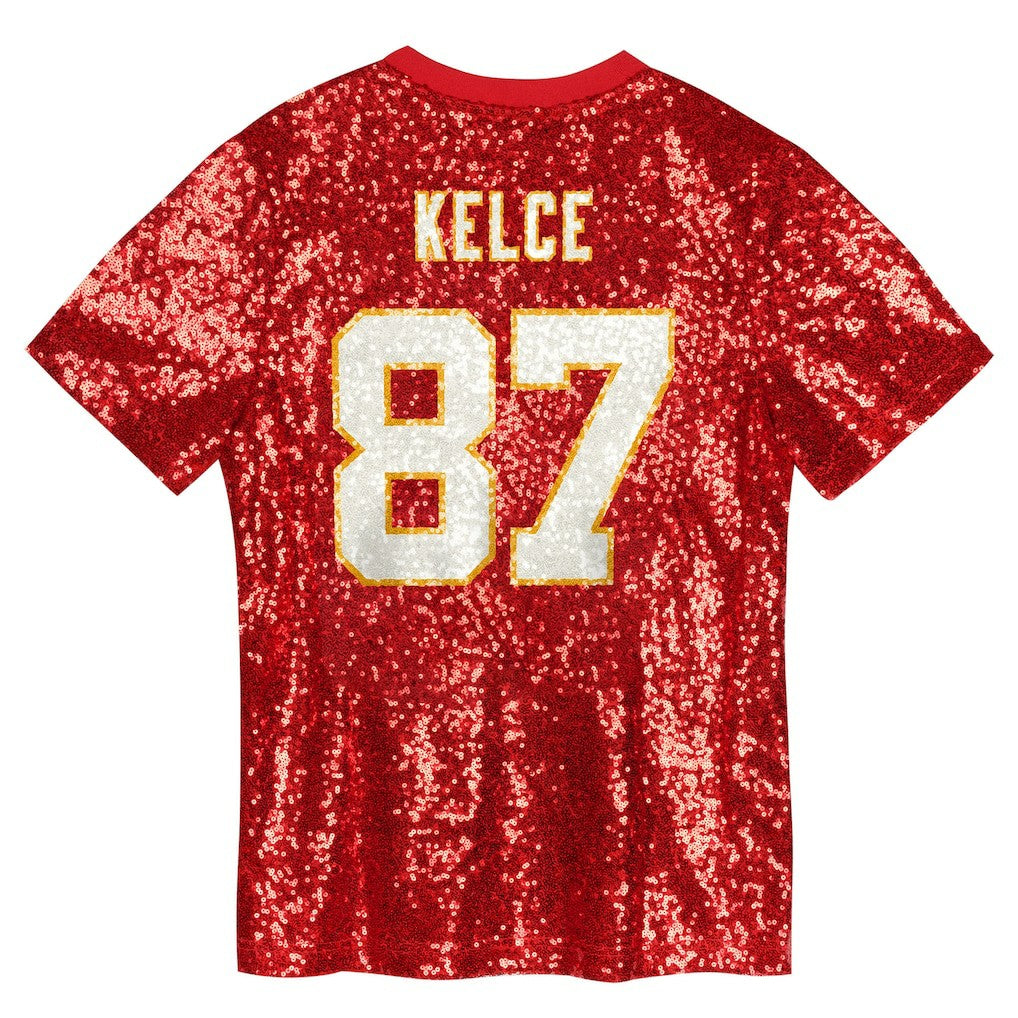 NFL Kansas City Chiefs Travis Kelce  Girls Youth Sequin V-Neck Fashion Jersey
