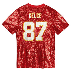 NFL Kansas City Chiefs Travis Kelce  Girls Youth Sequin V-Neck Fashion Jersey