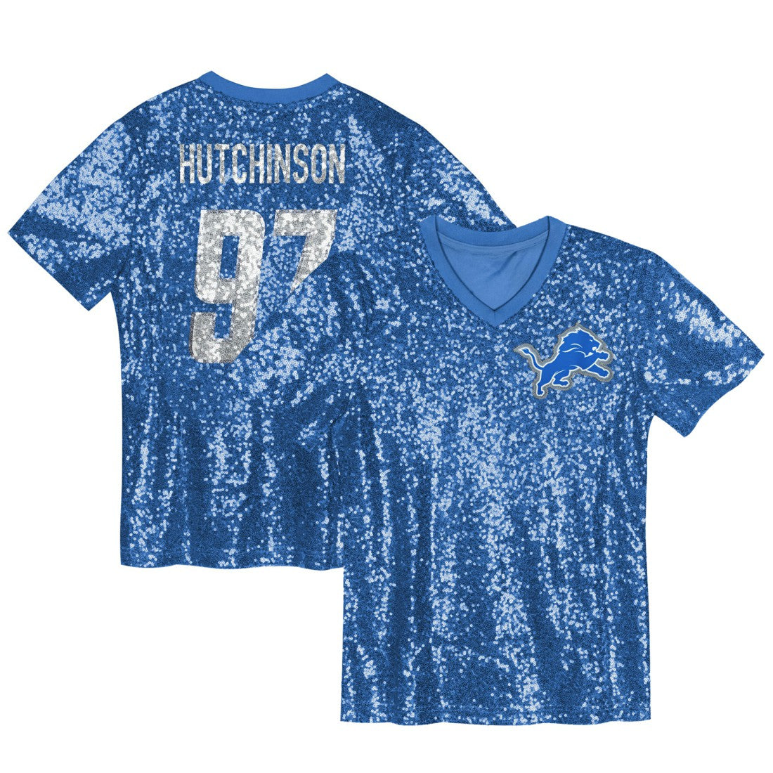 NFL Detroit Lions Aidan Hutchinson  Girls Youth Sequin V-Neck Fashion Jersey