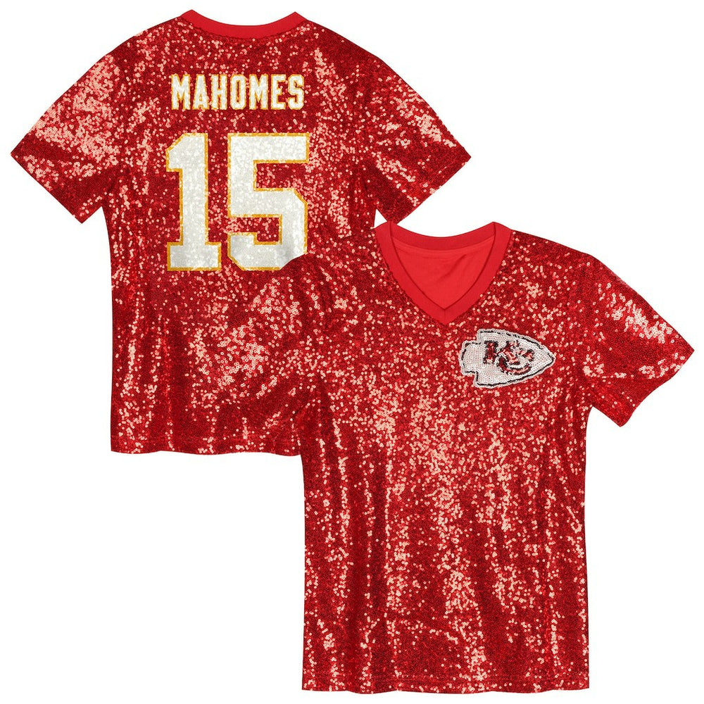 NFL Kansas City Chiefs Patrick Mahomes  Girls Youth Sequin V-Neck Fashion Jersey