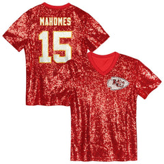 NFL Kansas City Chiefs Patrick Mahomes  Girls Youth Sequin V-Neck Fashion Jersey