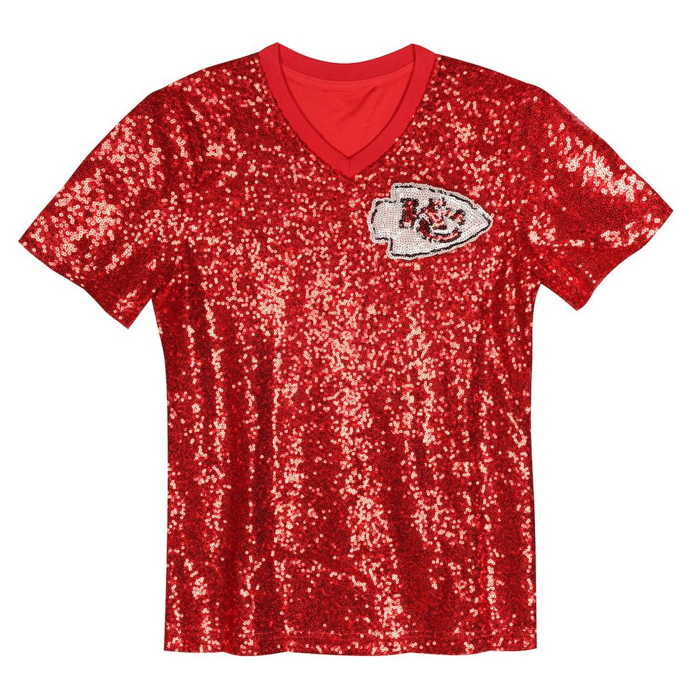 NFL Kansas City Chiefs Patrick Mahomes  Girls Youth Sequin V-Neck Fashion Jersey
